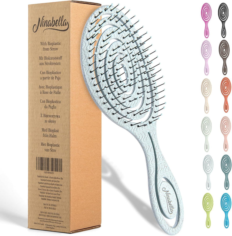 Ninabella Organic Detangling Hair Brush for Women, Men & Children - Does not Pull on Hair - Hair Straightening Brushes for Straight, Curly & Wet Hair - Unique Spiral Hairbrush, Rose Gold