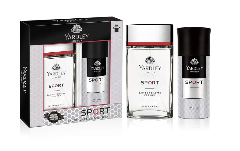 Yardley London Sport Perfumed Gift Set - EDT 100ml + Body Spray 150ml Luxurious Unique Scent For Gents Marine, Musk, & Amber