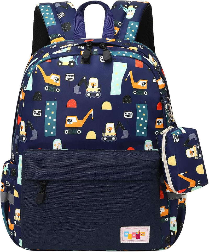 Preschool Kindergarten Backpack, Little Kid Backpacks for Boys and Girls with Chest Strap - DarK Blue Excavator