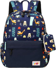 Preschool Kindergarten Backpack, Little Kid Backpacks for Boys and Girls with Chest Strap - DarK Blue Excavator