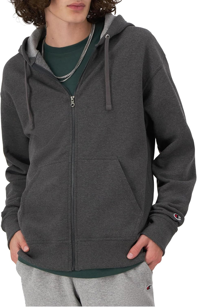 mens Powerblend Full-zip Hoodie Warm Up or Track Jacket (pack of 1) - Granite Heather C Logo