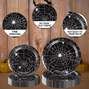 Halloween Spider Web Party Supplies - 96PCS Halloween Party Supplies Set Includes Plates Napkins Forks Horror Decor Supply Serves 24 Guests Tableware Kit