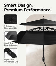 Repel Golf Umbrella with Triple Layered Reinforced Fiberglass Ribs Adorned in Red Paint, 60" Vented Double Canopy with Teflon Coating, Auto Open - black