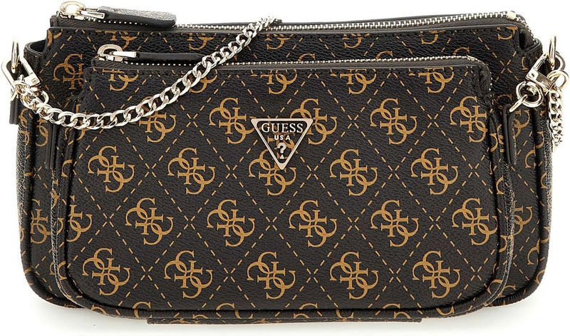 Womens Noelle Crossbody Double Pouch Handbag - Brown Logo