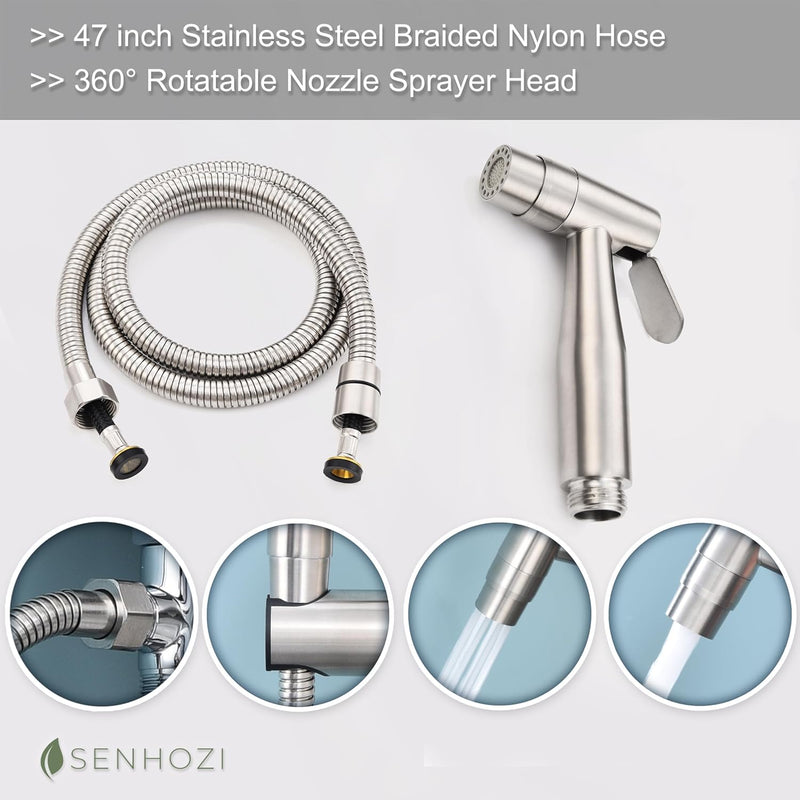 Senhozi Brushed Gold Bidet Sprayer for Toilet, Stainless Steel Spray Head with Jet Spray and Soft Spray Modes, Bathroom Handheld Spray for Cloth Diaper Sprayer, Bathing Pets, Feminine Wash