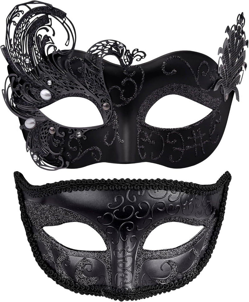 2 Stck Venezianische Maske Paar Maskerade Mask Venezianischen Maske Kostm Masken fr Damen Herren Halloween Karneval Party - Black Swan