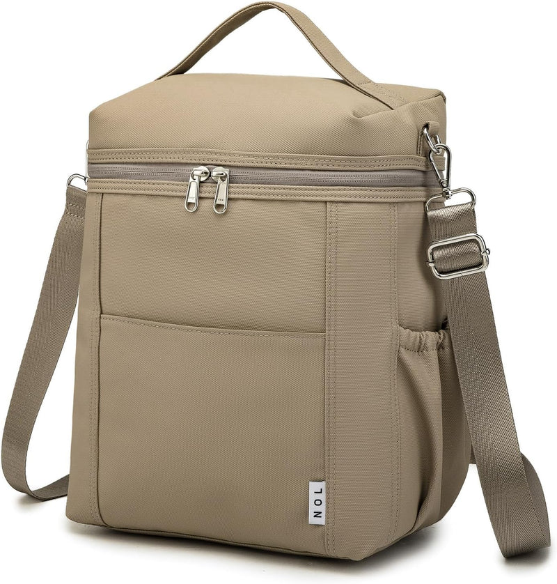Insulated Lunch Bags for Women Cooler Bag Lightweight Nylon Waterproof Lunch Box For Work - Large (12 Liters) Khaki