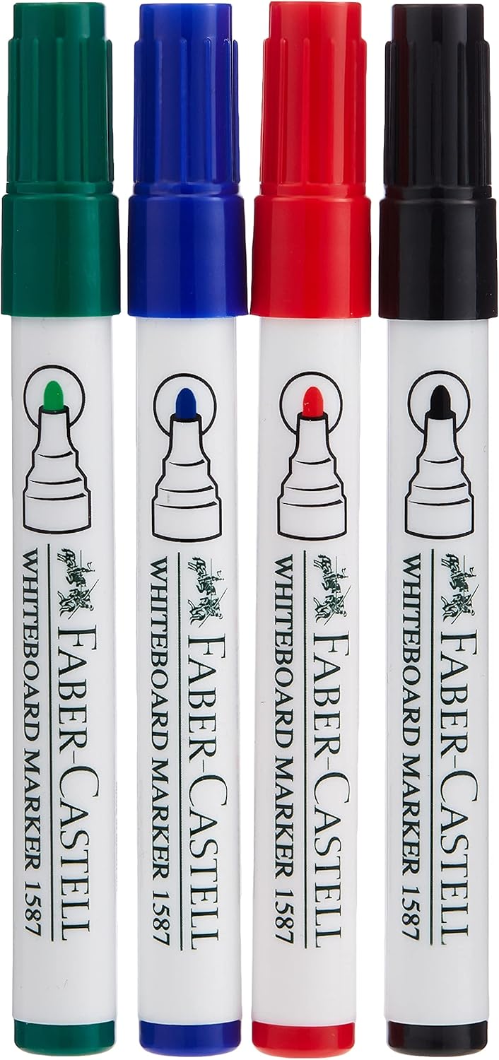 Faber-Castell Whiteboard Marker Bullet Set Of 4Pc + Duster, ASSORTED, 1587D