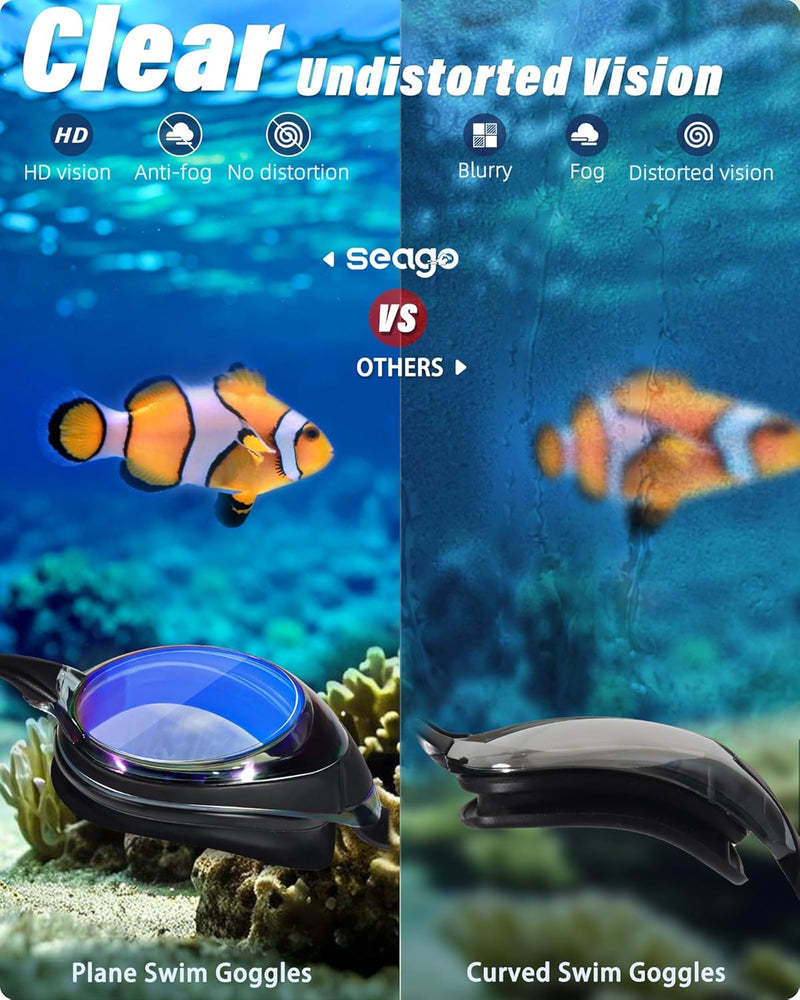 Seago Swimming Goggles 2 Pack Anti-fog Anti-UV Silicone Swim Goggles Adult Women Men