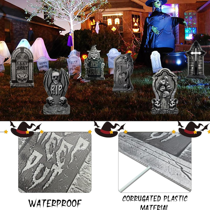6PCS Halloween Decoration Outdoor Tombstone Yard Stakes RIP Graveyard Rip Tombstones Halloween Stakes for Halloween Scary Props Lawn Decorations