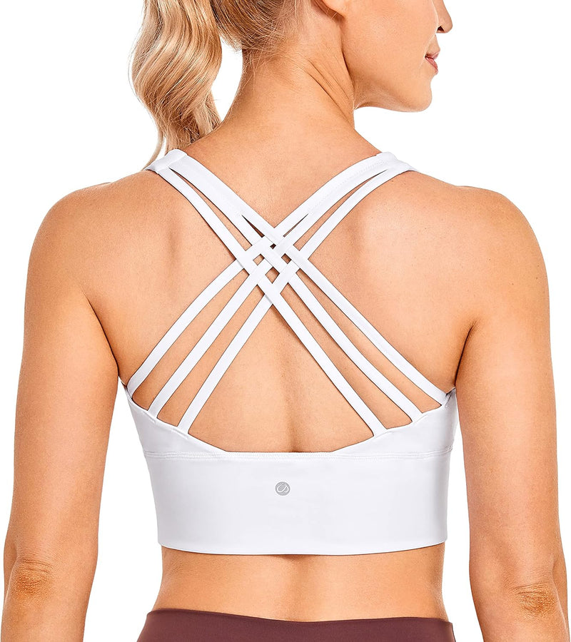 CRZ YOGA Women's Longline Strappy Sports Bras for Women Wirefree Padded Yoga Bras Tops