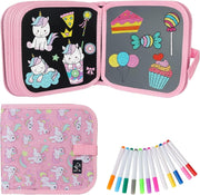 McMola Erasable Doodle Books, Double-Sided Kids' Drawing Writing Boards with 12 Coloring Pens, Portable Early Learning Drawing Pad Travel Toys Birthday Gifts for 3-8 Year Old Boys Girls (Pink)