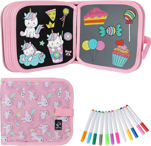 McMola Erasable Doodle Books, Double-Sided Kids' Drawing Writing Boards with 12 Coloring Pens, Portable Early Learning Drawing Pad Travel Toys Birthday Gifts for 3-8 Year Old Boys Girls (Pink)