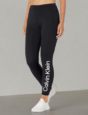 Performance womens Calvin Klein Logo High Waist 7/8 Legging Leggings - Black With White Logo