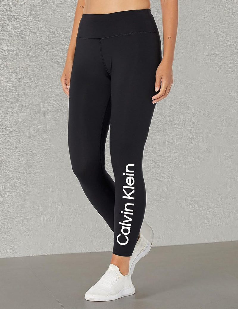 Performance womens Calvin Klein Logo High Waist 7/8 Legging Leggings - Black With White Logo