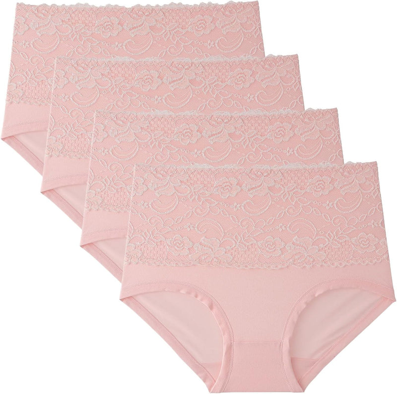 Dress Cici High Waisted Cotton Underwear, Lace Cotton Underwear for Women, 4-Pack (4 Pieces)