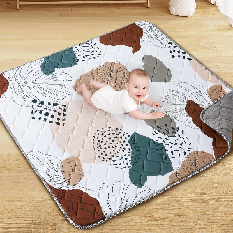 Baby Play Mat for Floor Baby Crawling Mat Foldable Play Mat Thicken Soft Padding Playmats for Babies and Toddlers Infants Easy Care Machine Washable (50" x 50", Leaf)
