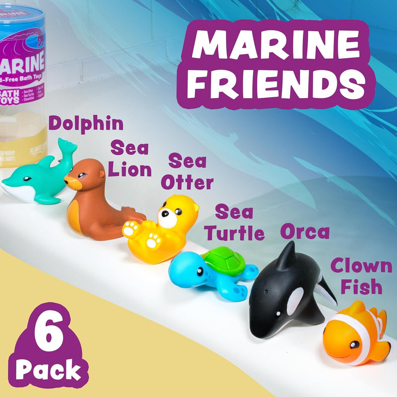 Tub Works® Savanna™ Mold Free Bath Toys, 6 Pack | Sealed, No Hole Bath Toys Design Keeps Moisture Out | Soft, Squeezable & Float on Water | Easy-Grip Baby & Toddler Bathtub Toys | Great Baby Pool Toys