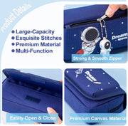 Pencil Case for Boys, Cartoon Pencil Pouch 4 Layers Large-Capacity Pen Case for Student Blue Pencil box with Astronaut Pendant