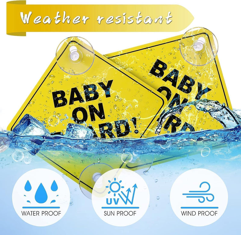 McMola Baby on Board Car Warning Signs, 2 Pcs 5"x5" Safety Car Sign with Double Suction Cups, Baby in Car Sticker for Car Window Cling Reusable Durable Baby on Board Sticker Decal(Style-A)