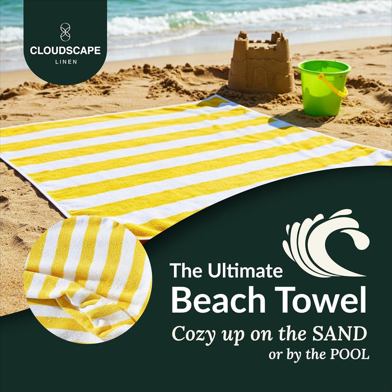 Cloud Scape Linen 2 Pcs Cabana Stripe Beach Towel Set, Oversized Soft Cotton Towel, Quick Dry and Highly Absorbent, Perfect for Beach, Picnic and Fitness, 76x152 cm, Blue