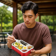 Bento Lunch Box -Leakproof, BPA-Free, Airtight Tiffin with Spoon & Fork- 5 Compartments, 1100ml, Microwave Safe Bento Box For Kids & Adults - Ideal for School & Office (Red)