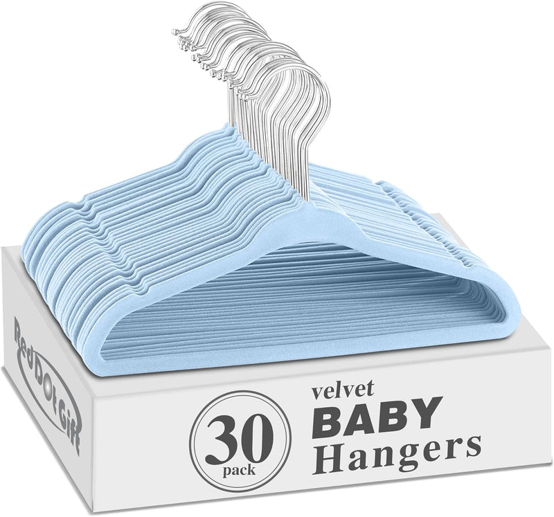 Red Dot Gift® Baby Velvet Hangers 11Inch/28cm - Nursery Clothes Hangers Non Slip Toddler Hangers, 360 Chrome Swivel Hook (White, 30)