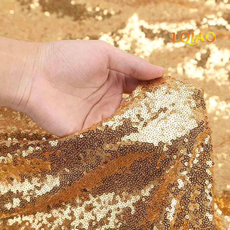 LQIAO 2 Panels Light Gold Sequin Backdrop Glitter Fabric for Wedding Birthday Parties Shimmer Wall-2x8ft