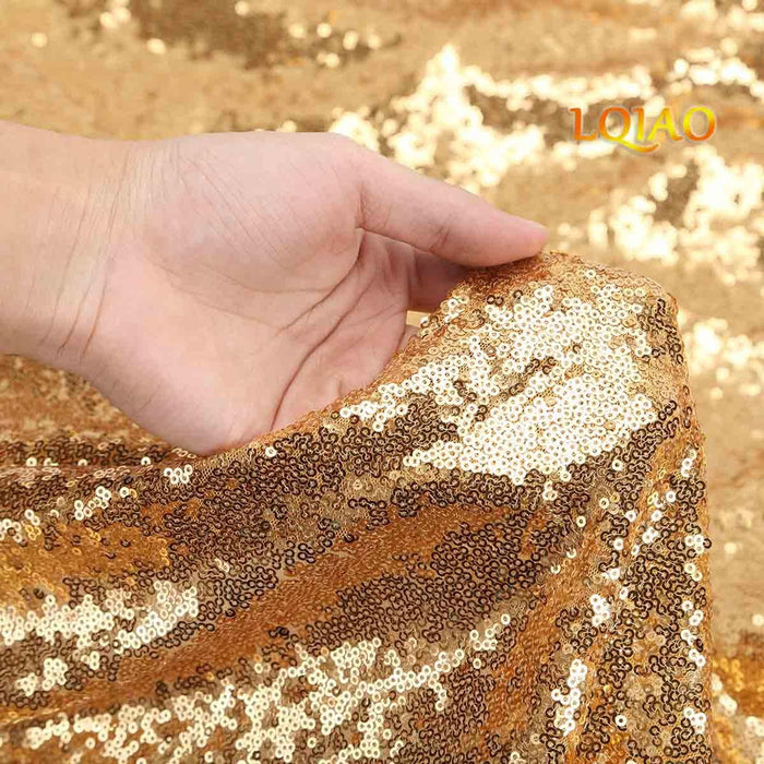 LQIAO 2 Panels Light Gold Sequin Backdrop Glitter Fabric for Wedding Birthday Parties Shimmer Wall-2x8ft