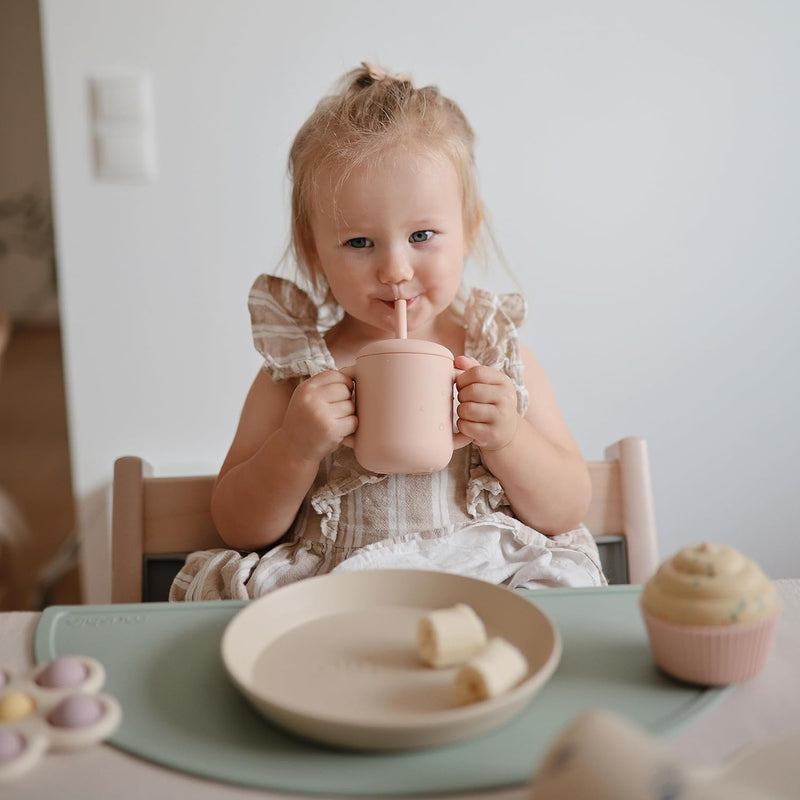 Mushie Silicone Training Cup with Straw for Baby - 175ml Leak-Resistant Cups for Toddlers with Removable Lid - BPA-Free, Dishwasher Safe | Blush