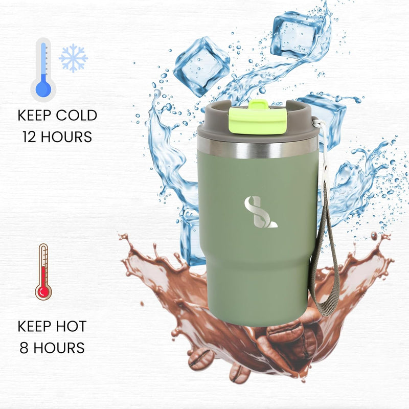 SimplyLivin. Premium Tumbler with Lid and Straw | 480ml (16oz) | Hot and Cold Drinks | Leak Proof | Travel Mug | Coffee Cup | Double Wall Stainless Steel | Unique Packaging for Gifts | Classic Beige