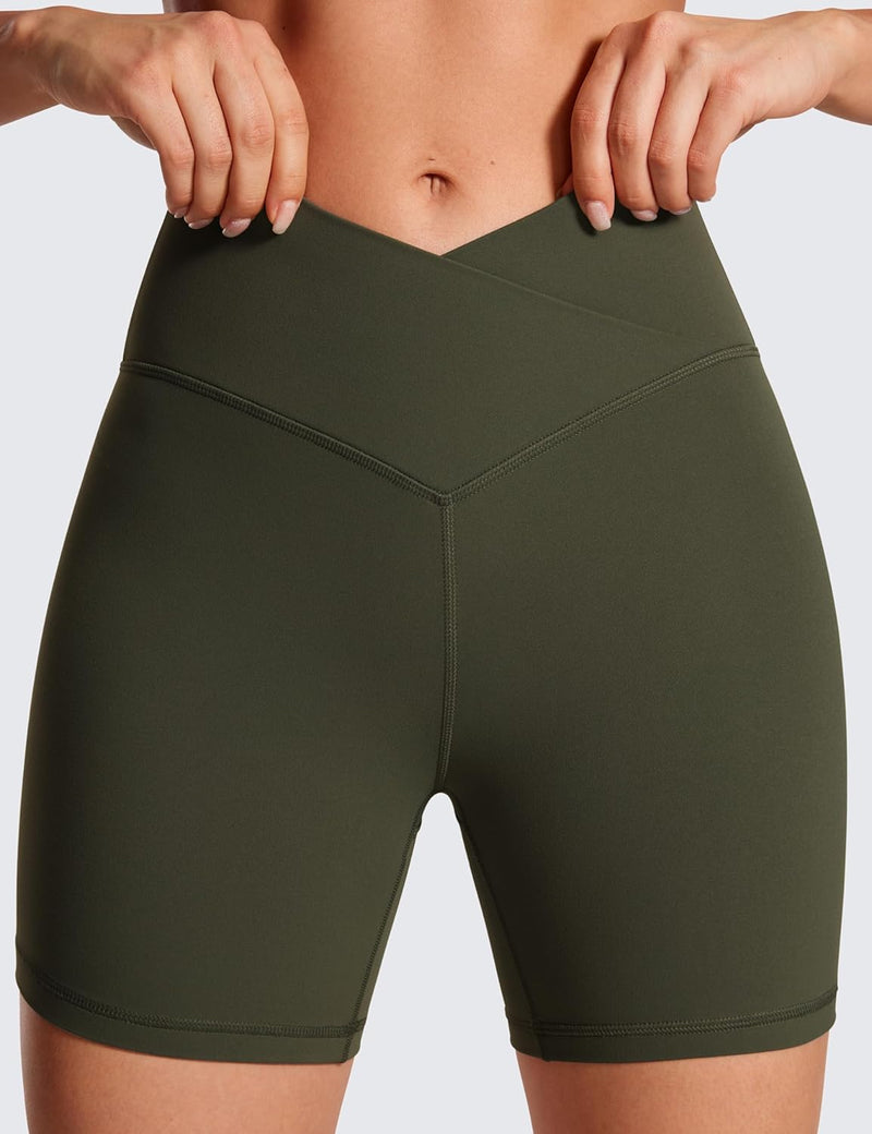 CRZ YOGA Womens Butterluxe Crossover Biker Shorts 5 Inches - Criss Cross High Waisted Workout Yoga Buttery Soft