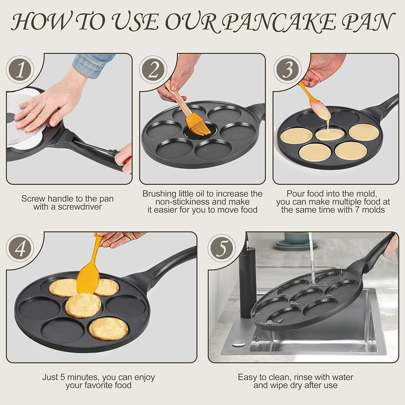 7-Hole Nonstick Pancake Pan, PFOA-Free, Suitable for All Cooktops