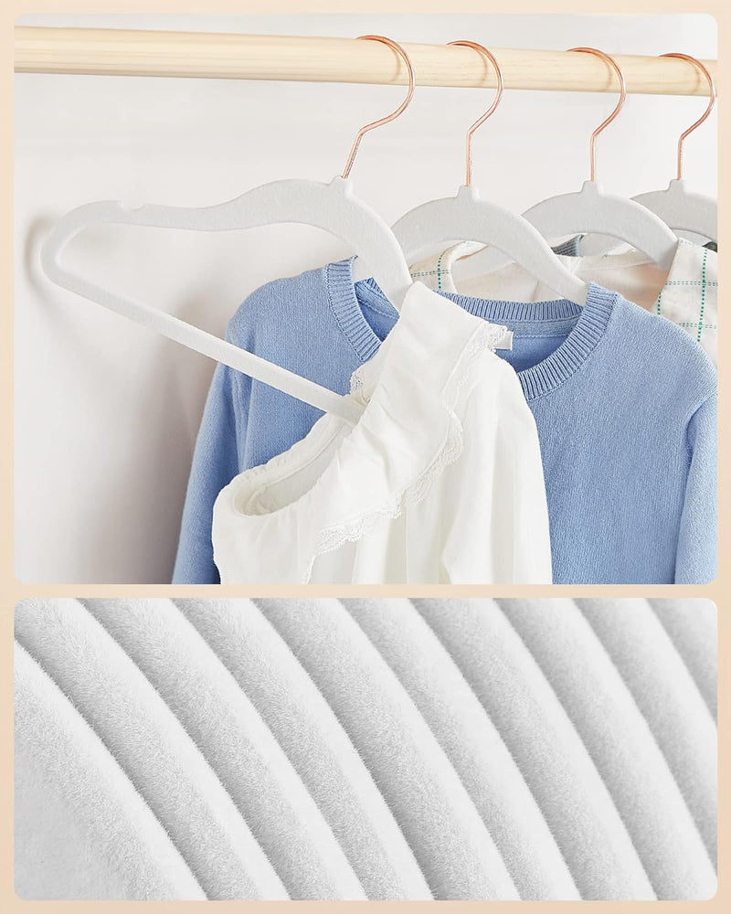 SONGMICS Baby Hangers, Pack of 50 kid’s Velvet Hangers with Rose Gold Hooks, Non-Slip Children’s Hangers for Clothes in Closet, Baby or Children's Coats, Light Pink CRF027P01