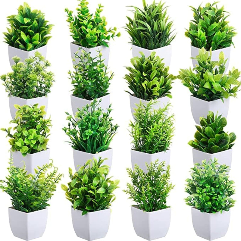 Dekorly Artificial Potted Plants, 8 Pack Artificial Plastic Eucalyptus Plants Small Indoor Potted Houseplants, Small Faux Plants for Home Decor Bathroom Office Farmhouse (Set 0F 8)