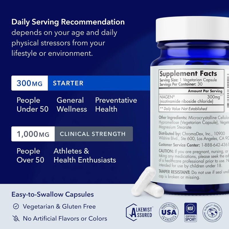 TRU NIAGEN - Patented Nicotinamide Riboside NAD+ Supplement. NR Supports Cellular Energy Metabolism & Repair, Vitality, Healthy Aging of Heart, Brain & Muscle - 30 Servings / 30 Capsules - Pack of 1