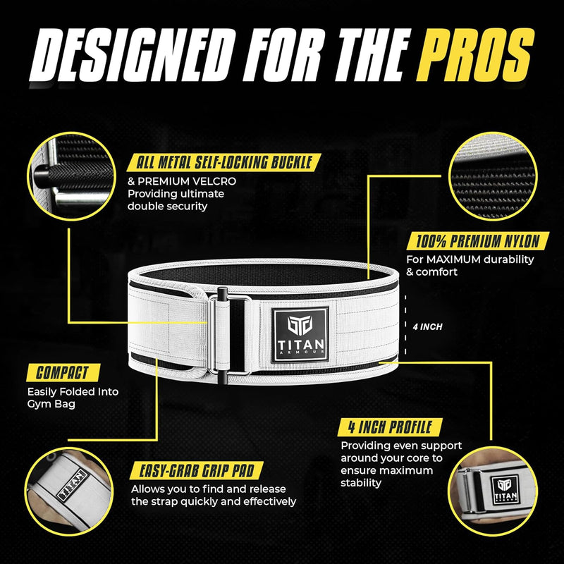 Titan Armour® Self-Locking Weight Lifting Belt | Weight Lifting Straps Included | Gym belt for Crossfit, Powerlifting, Deadlift, Olympic Lifts and Squats | For Men and Women | UK Brand