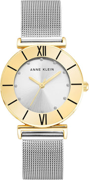 Women's Glitter Accented Mesh Bracelet Watch - Two Tone
