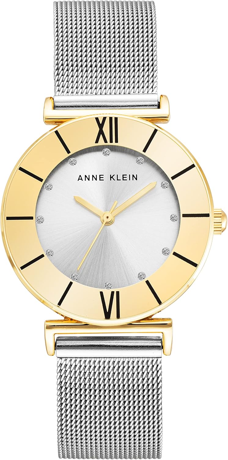 Women's Glitter Accented Mesh Bracelet Watch - Two Tone