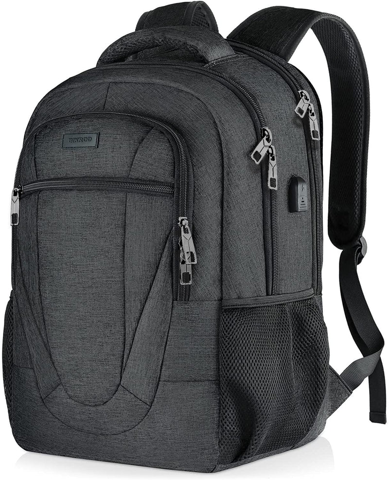 Laptop Backpack for Men and Women, Black Water Resistant Back Pack, Business Men Sturdy Computer Bag with USB Charging Port, School Backpacks for Teen Boys and Girls, Gifts
