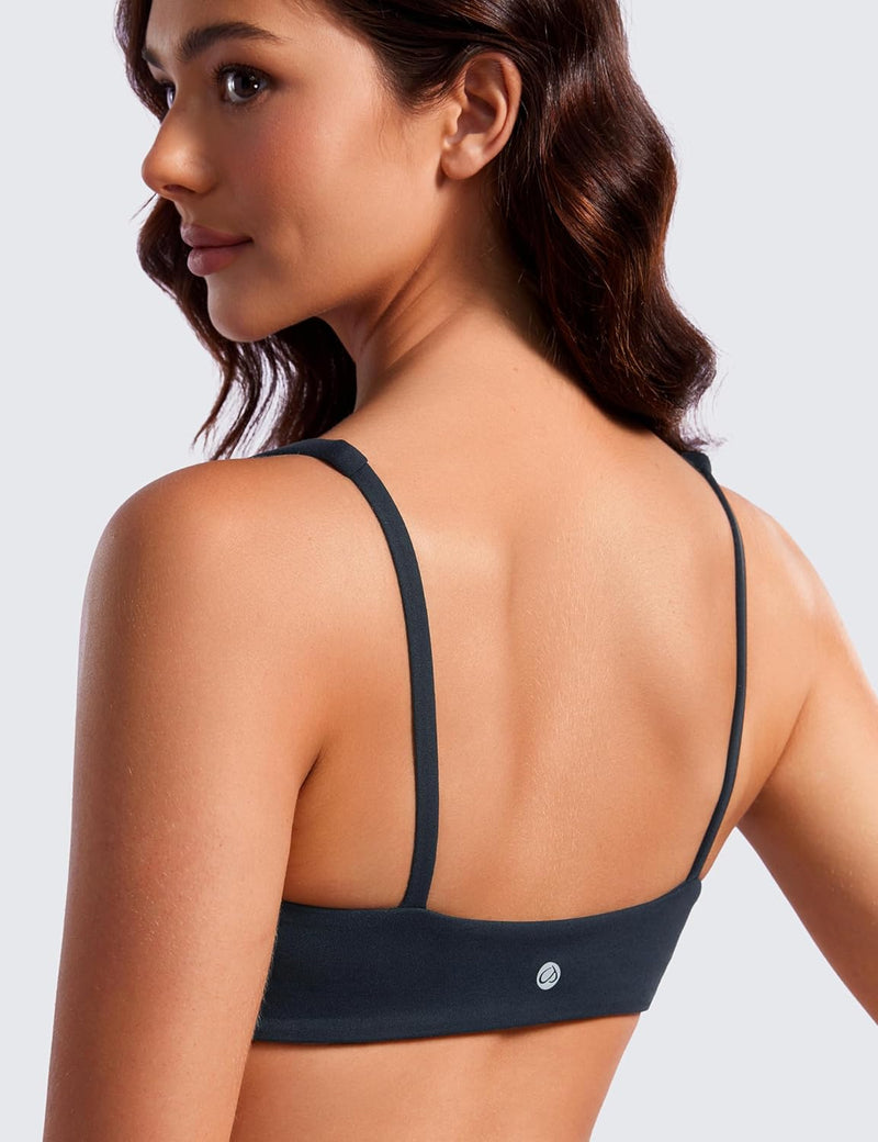 CRZ YOGA Butterluxe Spaghetti Strap Sports Bras for Women - Square Neck Yoga Wireless Low Coverage Padded Cami Crop Top