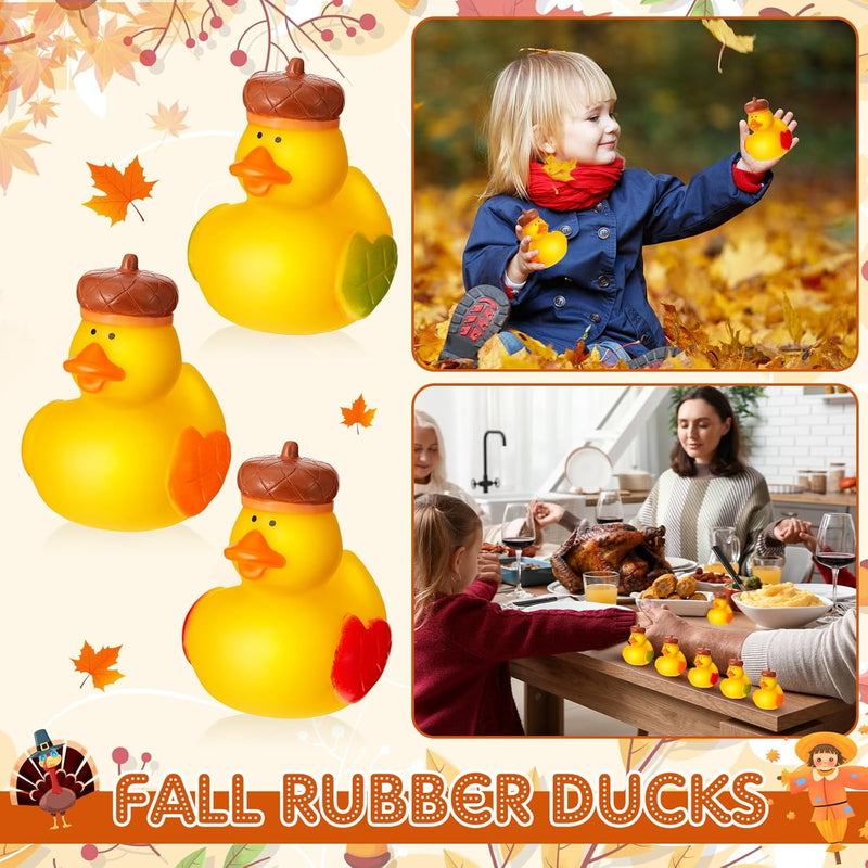 DEEKIN 24 Pcs Fall Rubber Ducks Acorn Ducks 2 Inch Thanksgiving Rubber Ducks Autumn Fall Themed Party Favors Bathtub Float Squeak Duck