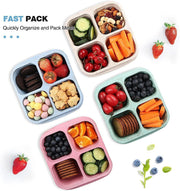 JICUICUI 4 Pack Snack Containers, 4 Compartments Bento Snack Box, Reusable Meal Prep Lunch Containers for Kids Adults, Divided Food Storage Containers for School Work Travel