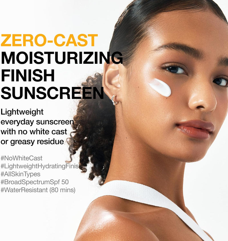 Zero-Cast Moisturizing Finish Sunscreen,SPF 50, Glow Natural Sunscreen,No White cast, Hyaluronic Acid, Niacinamide sun block for face,Oil-Free, Oxybenzone free, Travel Essential (50ml/1.69fl.oz)