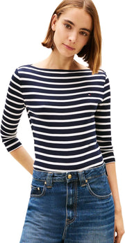 womens Slim Cody Boat-Nk 3/4Slv T-Shirts - Blue