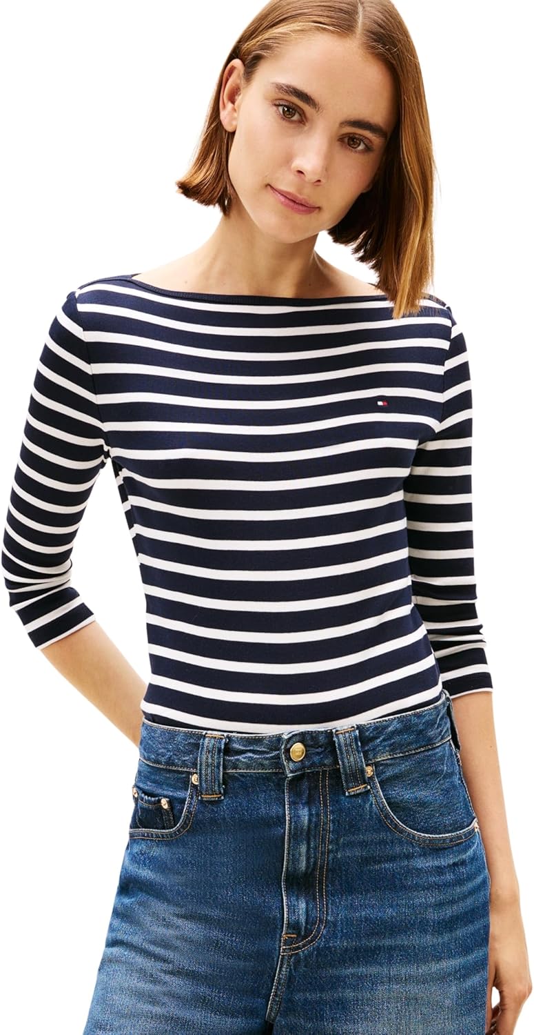 womens Slim Cody Boat-Nk 3/4Slv T-Shirts - Blue