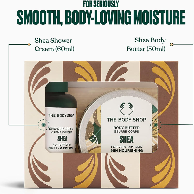 Shea Treats Gift Set (Shower Cream 60ml, Body Butter 50ml), Nourishing Shea Butter Body Care Duo with Handcrafted Shea Butter from Ghana, Moisturising Skincare Gift