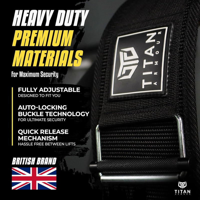 Titan Armour® Self-Locking Weight Lifting Belt | Weight Lifting Straps Included | Gym belt for Crossfit, Powerlifting, Deadlift, Olympic Lifts and Squats | For Men and Women | UK Brand