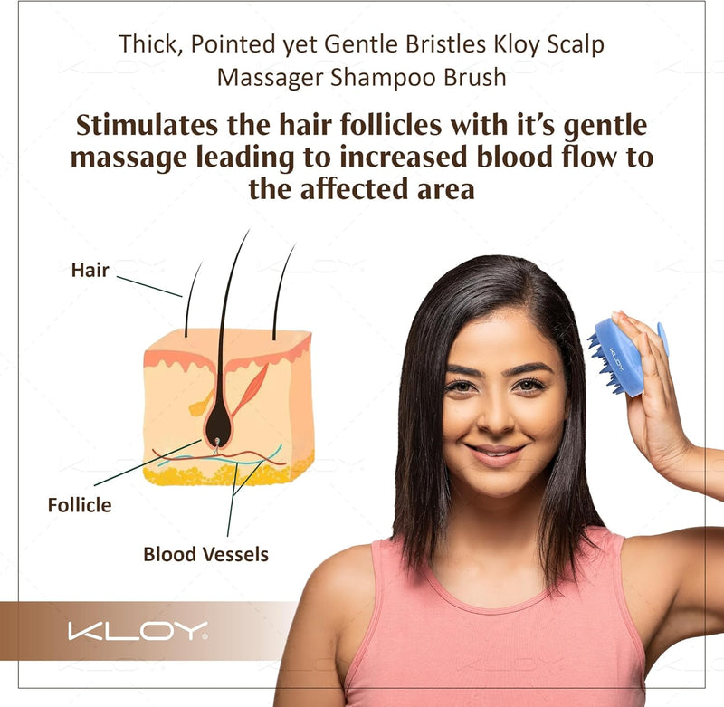 KLOY Round Hair Scalp Manual Massager Shampoo Hair Brush, Super Soft Bristles for Exfoliating, Anti-Dandruff (Blue)