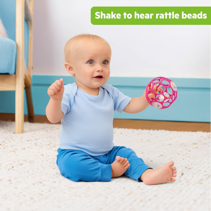 Bright Starts Oball Easy-Grasp Rattle BPA-Free Infant Toy in Teal, Age Newborn and up, 4 Inches - Pink